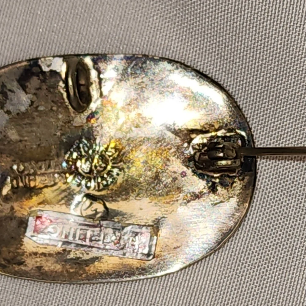 Vintage Taxco Sterling Silver W/Chip Inlay Signed Brooch
